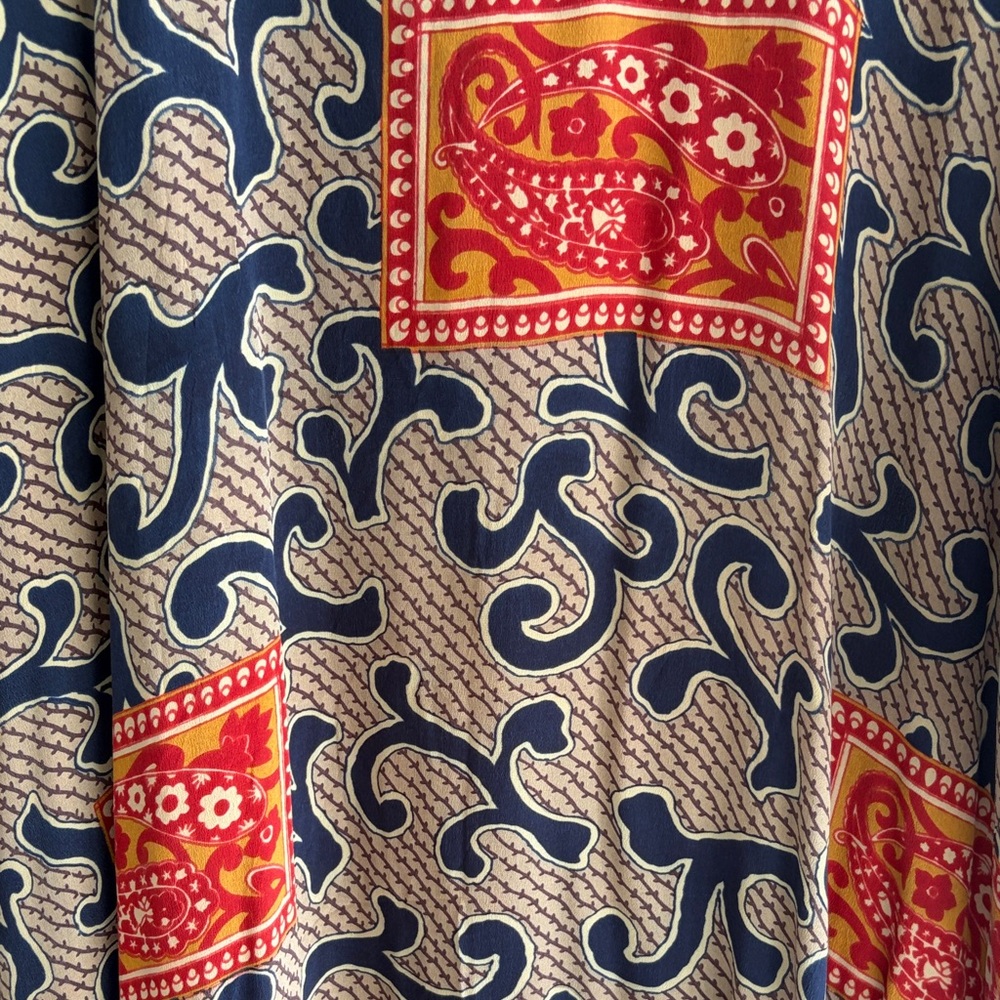 Reversible silk Printed Midi Dress in Navy & Red or burnt orange and blue print! - Picture 5 of 8